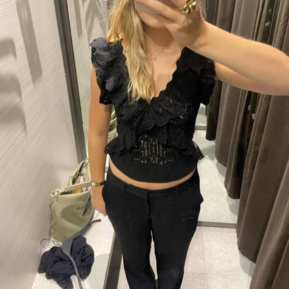 ZARA Black Lace Ruffle Top Knit